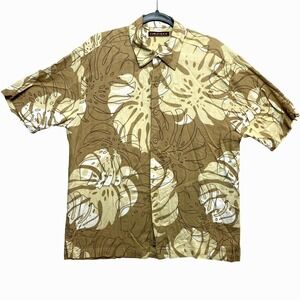 Cubavera Shirt Mens Size Large Brown Beige Short Sleeve Tropical Button Up